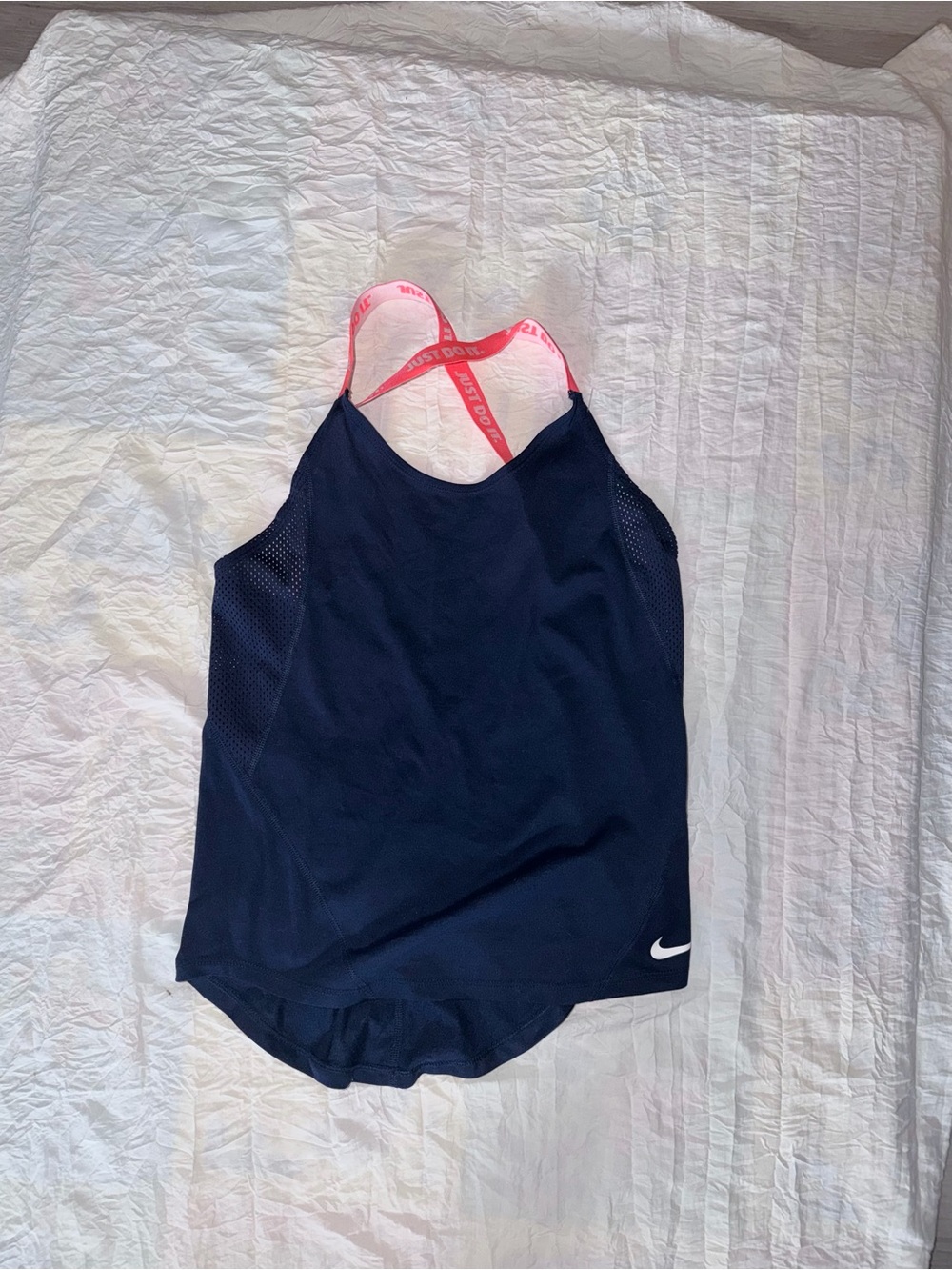 Nike Dri-Fit One Elastika Tank Top Navy Blue Pink Just Do It Crossback Size XS